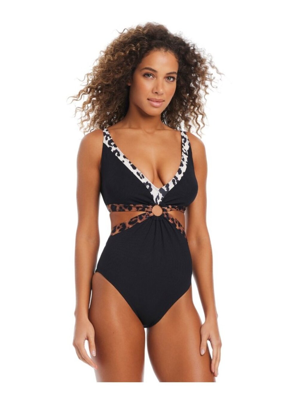 NWT Bar III Womens In My Skin Ring One-Piece Swimsuit Natural Black Multi L